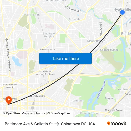 Baltimore Ave & Gallatin St to Chinatown DC USA map