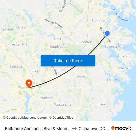 Baltimore Annapolis Blvd & Mountain Rd to Chinatown DC USA map