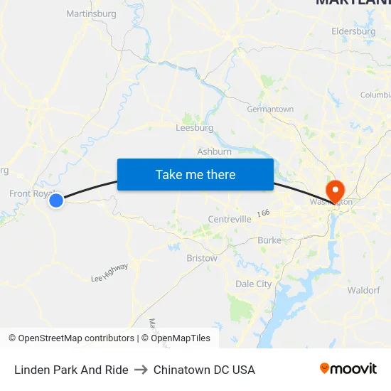 Linden Park And Ride to Chinatown DC USA map