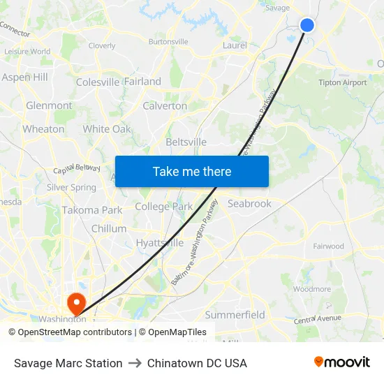 Savage Marc Station to Chinatown DC USA map