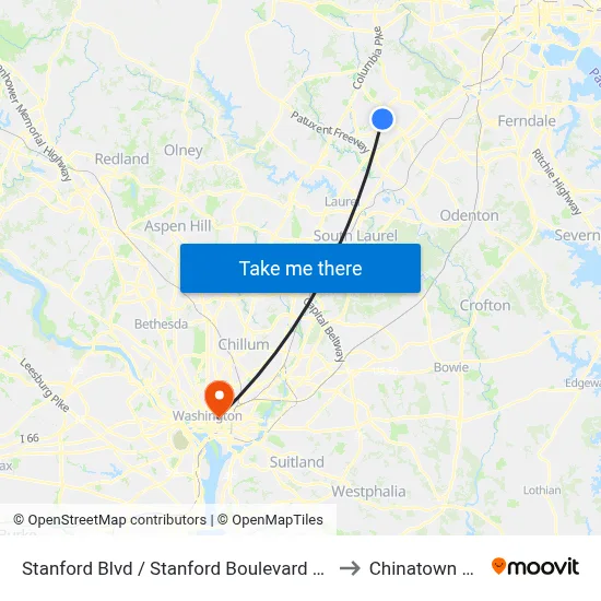 Stanford Blvd / Stanford Boulevard Cir (Westbound) to Chinatown DC USA map