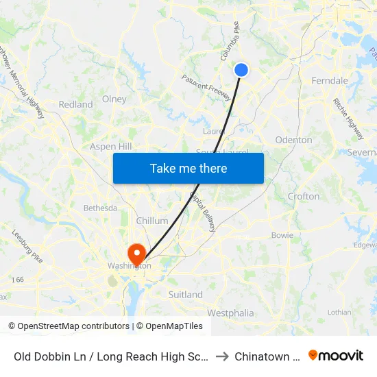 Old Dobbin Ln / Long Reach High School (Northbound) to Chinatown DC USA map