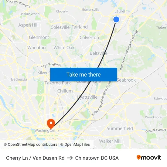 Cherry Ln / Van Dusen Rd to Chinatown DC USA map