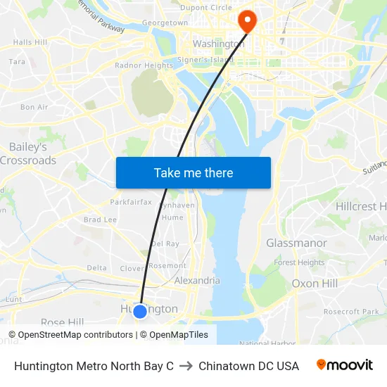 Huntington Metro North Bay C to Chinatown DC USA map