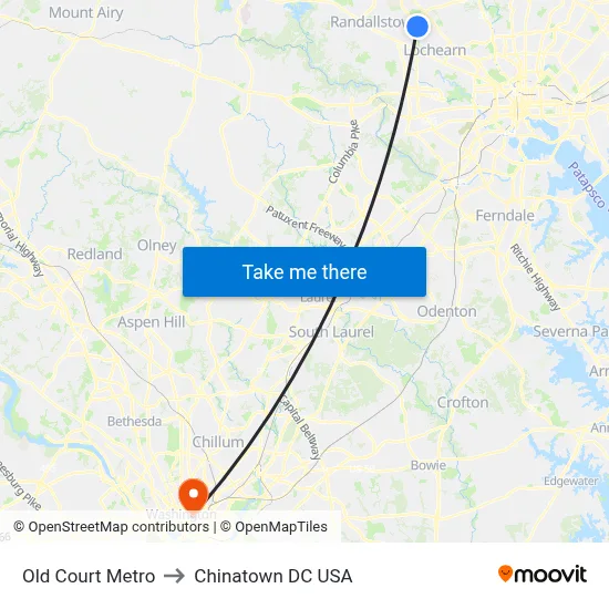 Old Court Metro to Chinatown DC USA map