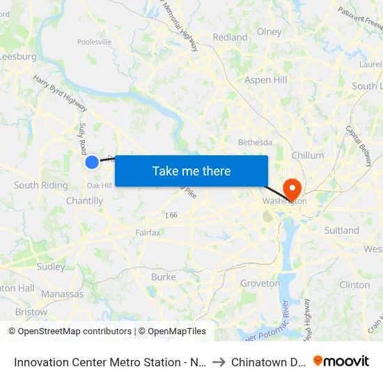 Innovation Center Metro Station - North Bus Bay to Chinatown DC USA map