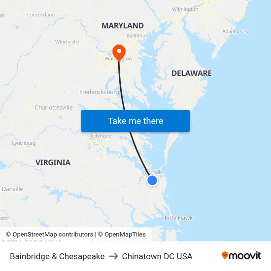 Bainbridge & Chesapeake to Chinatown DC USA map