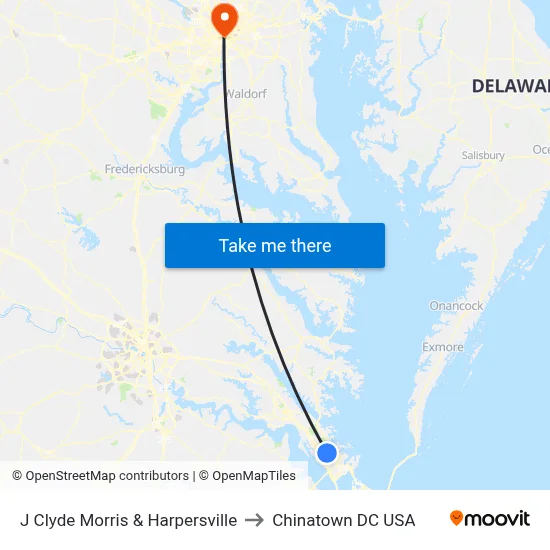 J Clyde Morris & Harpersville to Chinatown DC USA map