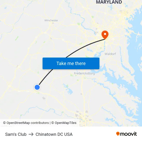 Sam's Club to Chinatown DC USA map