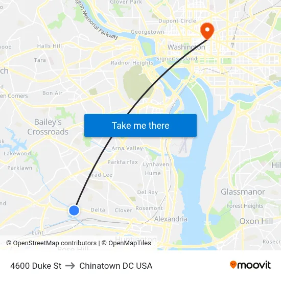 4600 Duke St to Chinatown DC USA map