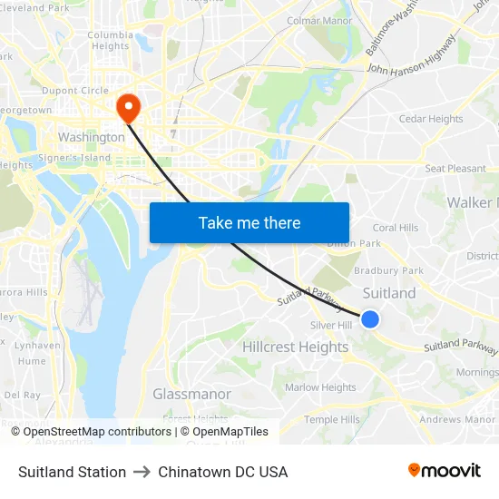 Suitland Station to Chinatown DC USA map