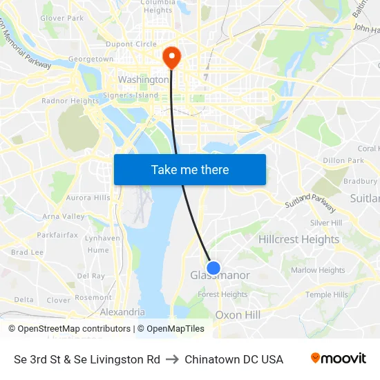 Se 3rd St & Se Livingston Rd to Chinatown DC USA map
