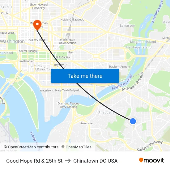 Good Hope Rd & 25th St to Chinatown DC USA map