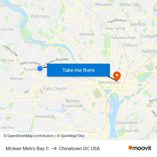 Mclean Metro Bay C to Chinatown DC USA map