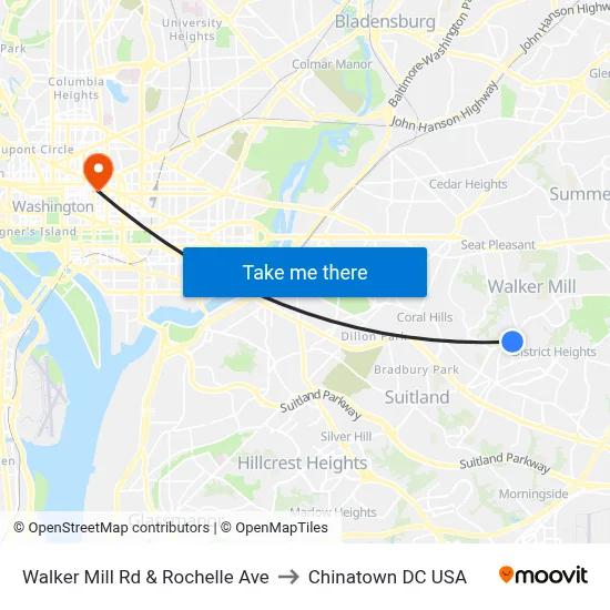 Walker Mill Rd & Rochelle Ave to Chinatown DC USA map