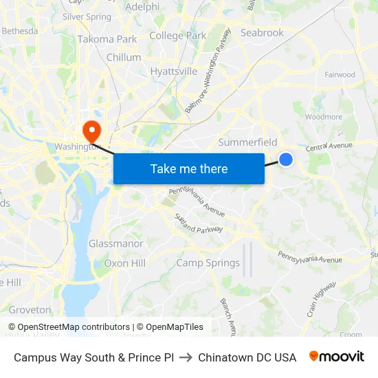 Campus Way South & Prince Pl to Chinatown DC USA map