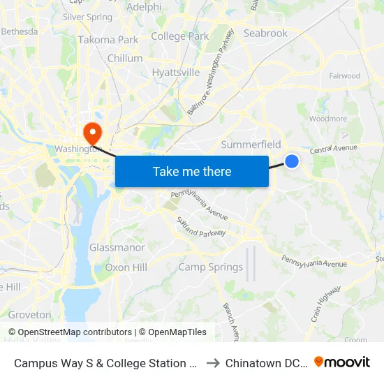 Campus Way S & College Station Dr (Pgcc) to Chinatown DC USA map