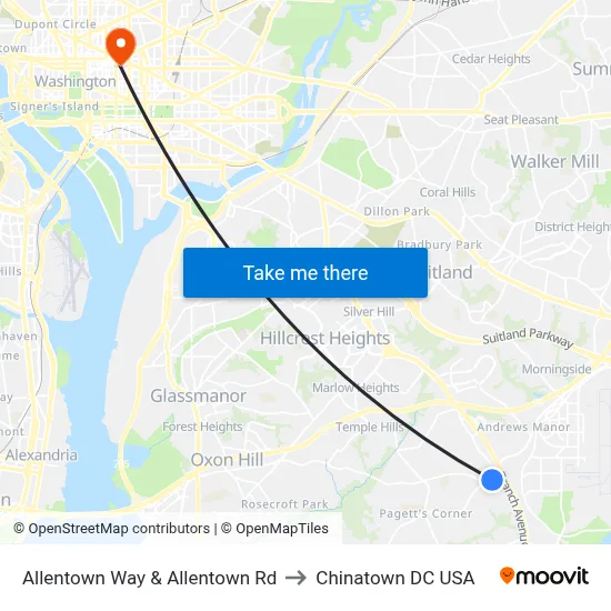 Allentown Way & Allentown Rd to Chinatown DC USA map