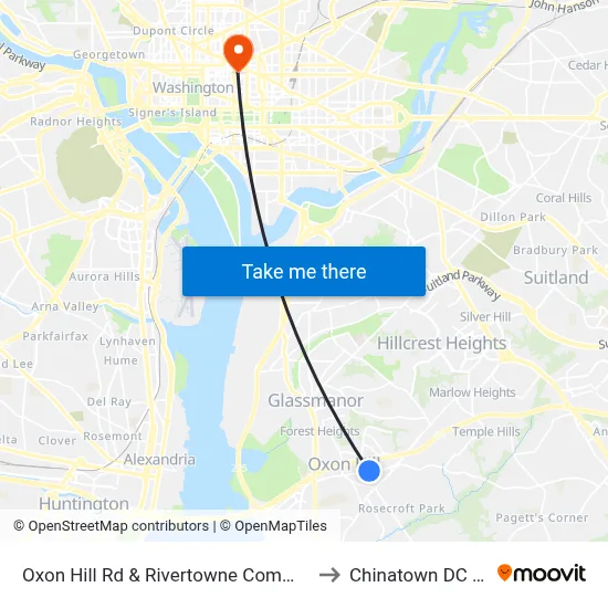 Oxon Hill Rd & Rivertowne Commons M to Chinatown DC USA map