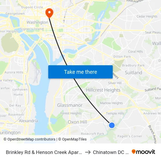 Brinkley Rd & Henson Creek Apartments to Chinatown DC USA map