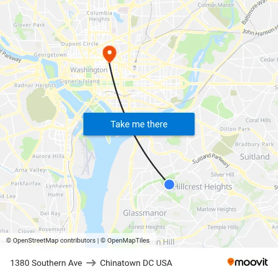 1380 Southern Ave to Chinatown DC USA map
