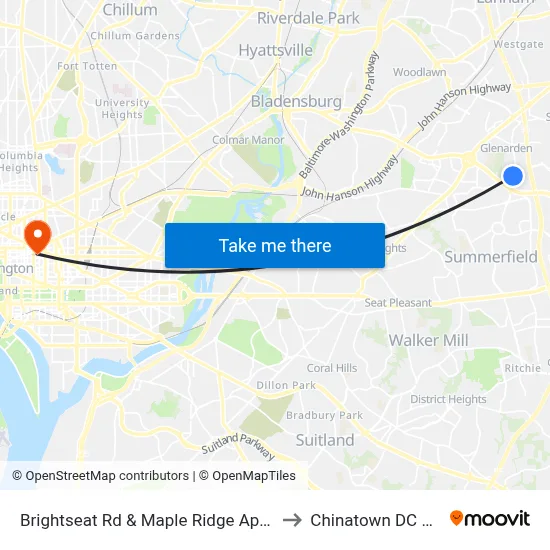 Brightseat Rd & Maple Ridge Apts #2 to Chinatown DC USA map