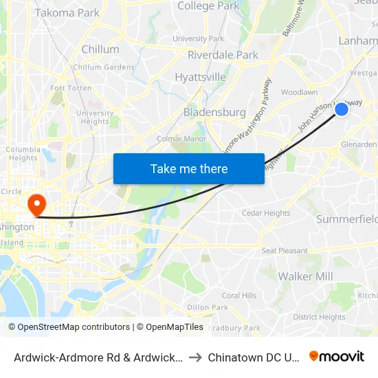 Ardwick-Ardmore Rd & Ardwick Pl to Chinatown DC USA map