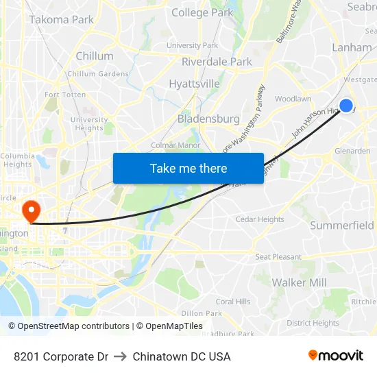 8201 Corporate Dr to Chinatown DC USA map