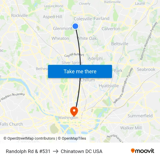 Randolph Rd & #531 to Chinatown DC USA map