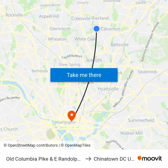 Old Columbia Pike & E Randolph Rd to Chinatown DC USA map