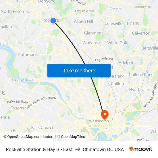 Rockville Station & Bay B - East to Chinatown DC USA map