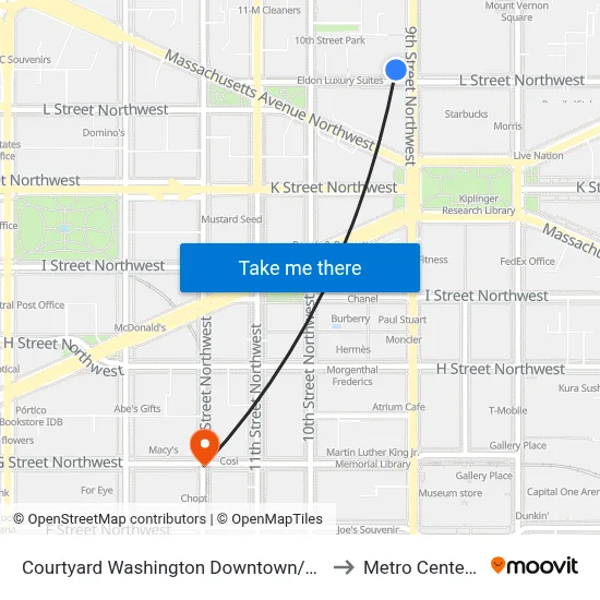 Courtyard Washington Downtown/Convention Center to Metro Center Station map