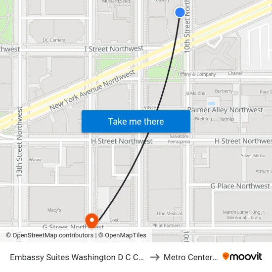 Embassy Suites Washington D C Convention Center to Metro Center Station map