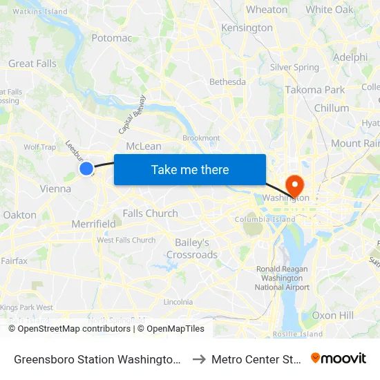 Greensboro Station Washington Metro to Metro Center Station map