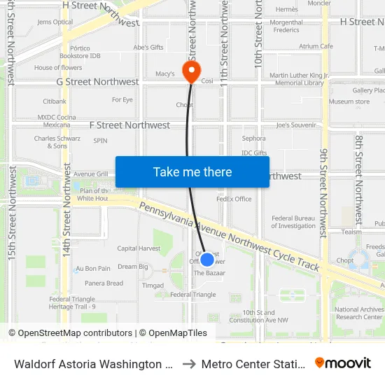 Waldorf Astoria Washington Dc to Metro Center Station map