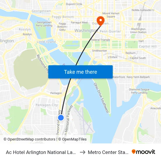 Ac Hotel Arlington National Landing to Metro Center Station map