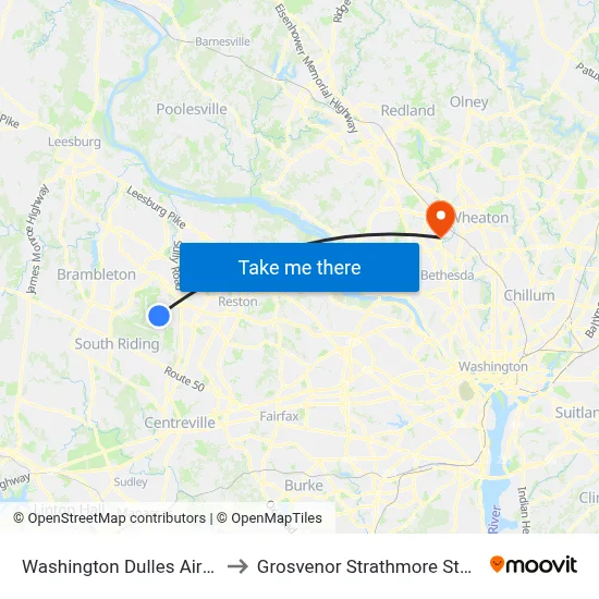 Washington Dulles Airport to Grosvenor Strathmore Station map