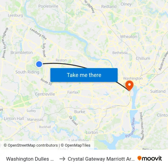 Washington Dulles Airport to Crystal Gateway Marriott Arlington map