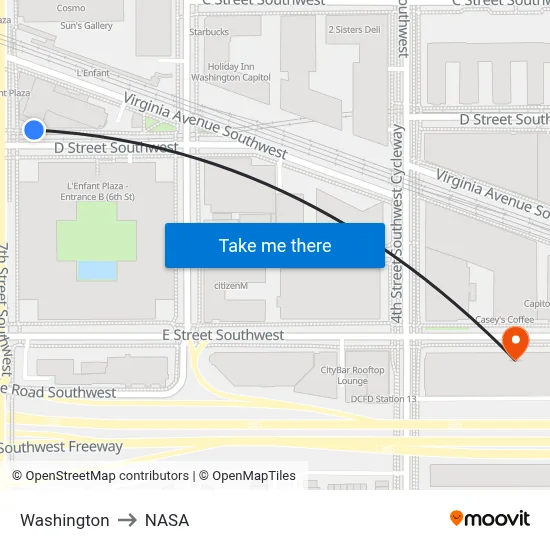 Washington to NASA map