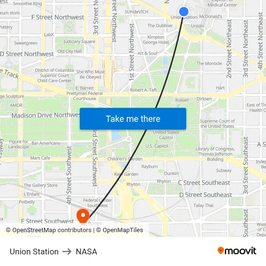 Union Station to NASA map