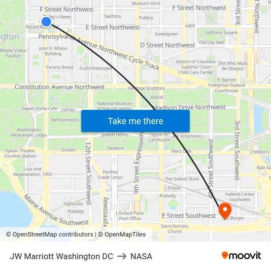 JW Marriott Washington DC to NASA map