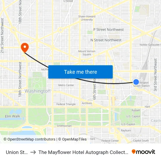 Union Station to The Mayflower Hotel Autograph Collection Washington map