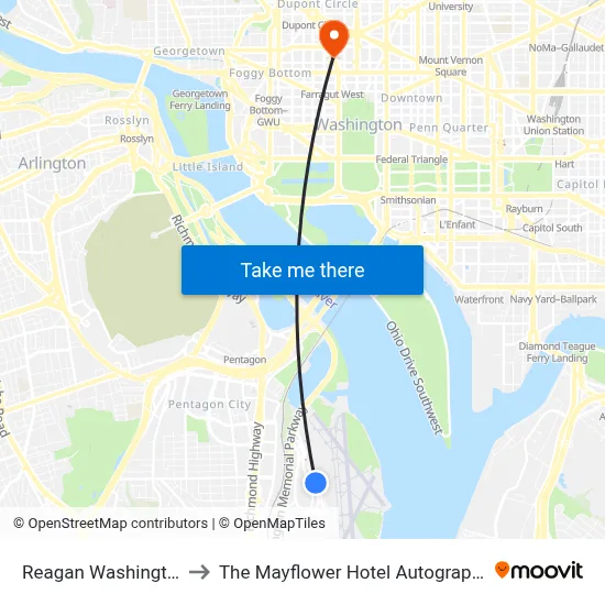 Reagan Washington Airport DCA to The Mayflower Hotel Autograph Collection Washington map