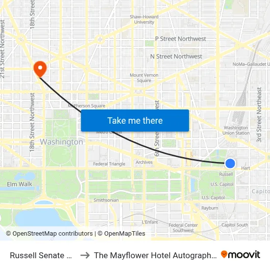 Russell Senate Office Building to The Mayflower Hotel Autograph Collection Washington map