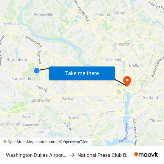 Washington Dulles Airport (IAD) to National Press Club Building map