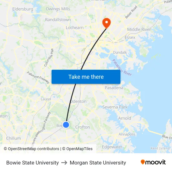 Bowie State University to Morgan State University map