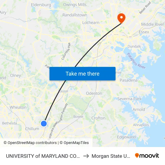 UNIVERSITY of MARYLAND COLLEGE PARK to Morgan State University map
