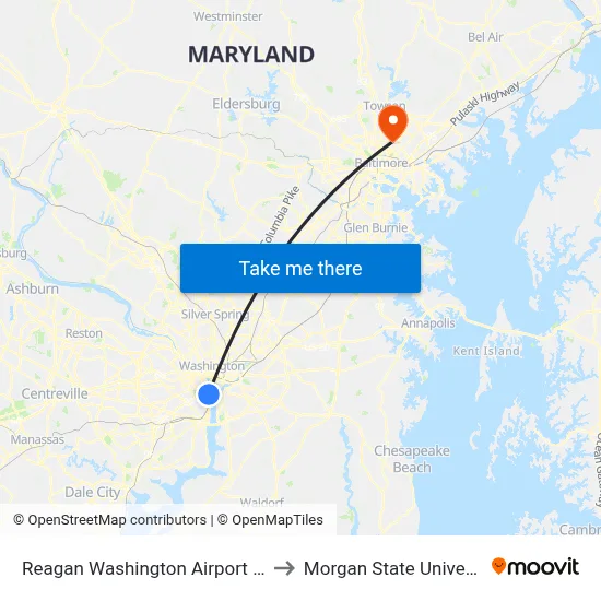 Reagan Washington Airport DCA to Morgan State University map