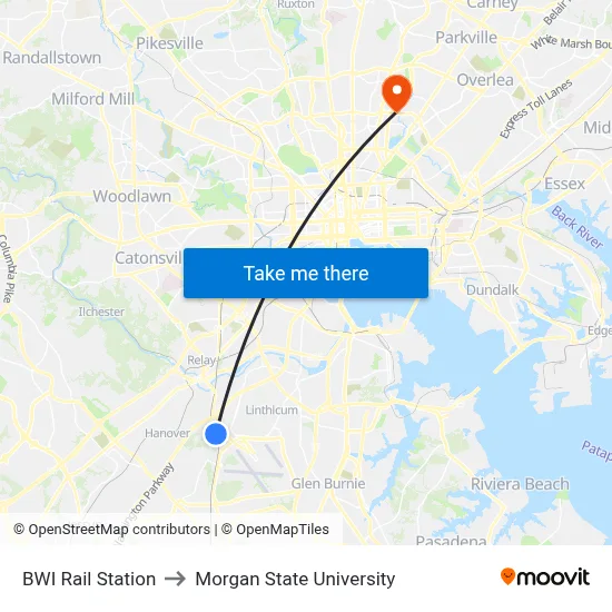 BWI Rail Station to Morgan State University map