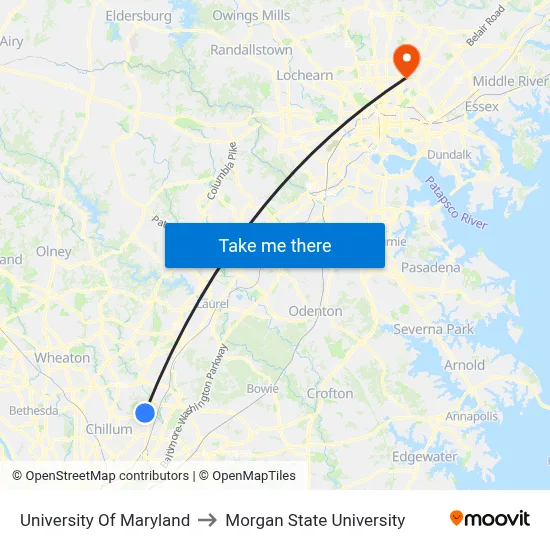 University Of Maryland to Morgan State University map